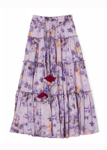 Bohemian Purple Wrinkled Print Patchwork Cotton Skirts Summer Bohemian Purple Wrinkled Print Patchwork Cotton Skirts Summer