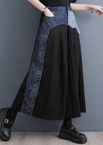 Bohemian Blue Pockets Wrinkled Denim Patchwork Cotton Wide Leg Pants Skirt Summer Bohemian Blue Pockets Wrinkled Denim Patchwork Cotton Wide Leg Pants Skirt Summer