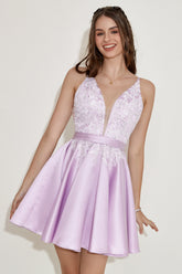 Purple Beading Satin Homecoming Dress with Appliques