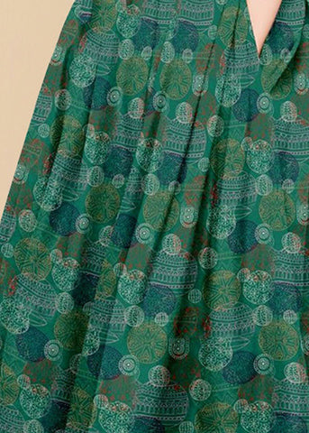 Bohemian Green Wrinkled Pockets Print Patchwork Silk Skirts Summer Bohemian Green Wrinkled Pockets Print Patchwork Silk Skirts Summer