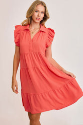 Full Size Strawberry Ruffle Cap Sleeve Tiered Dress