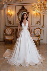 Bmbridal Halter V-Neck Wedding Dress Sleeveless Long
