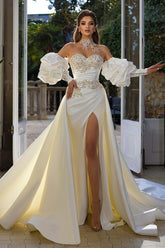 Bmbridal Off-the-Shoulder Slit Wedding Dress Mermaid With Appliques