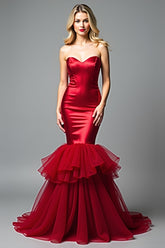 Sweetheart Red Backless Long Prom Dress