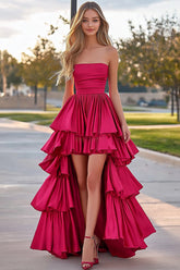 Asymmetrical Fuchsia A Line High-Low Prom Dress