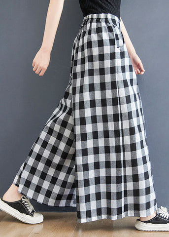 Big Plaid Pockets Patchwork Cotton Straight Pants Wrinkled Summer Big Plaid Pockets Patchwork Cotton Straight Pants Wrinkled Summer