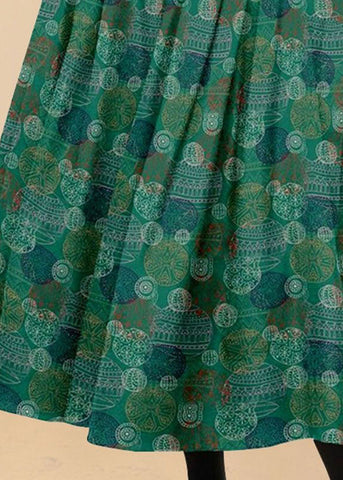 Bohemian Green Wrinkled Pockets Print Patchwork Silk Skirts Summer Bohemian Green Wrinkled Pockets Print Patchwork Silk Skirts Summer