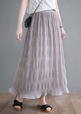Grey Cotton A Line Skirts Elastic Waist Wrinkled Summer