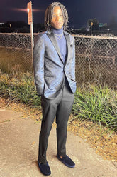 Dark Blue Peak Lapel Men's Prom Blazer