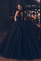 Bmbridal High Neck Black Tulle Prom Dress Ball Gown Sleeveless