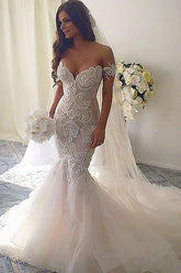 BMbridal Off-the-Shoulder Lace Wedding Dress Mermaid Long
