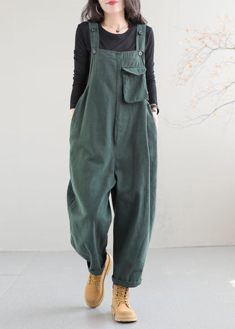 Boutique Green Pockets Patchwork Cotton Overalls Jumpsuit Spring Boutique Green Pockets Patchwork Cotton Overalls Jumpsuit Spring