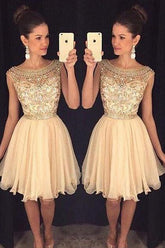 Chiffon A-line Lift Noisette beaded See Through Homecoming Dresses