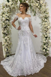 BMbridal Off-the-Shoulder Long Sleeve Wedding Dress Mermaid With Lace Appliques