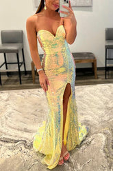 Strapless Sequins Prom Dress with Slit