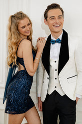 White Jacquard 3 Piece Men's Suits with Shawl Lapel