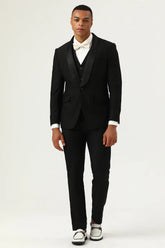 3 Piece Black Shawl Lapel Single Breasted Men's Suits