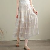 Summer Casual Cotton Linen Patchwork A-Line Skirt