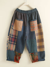 Women Summer Retro Patch Spliced Pocket Harem Pants