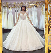Bmbridal Long Sleeves High Neck Wedding Dress Ball Gown Tulle Online