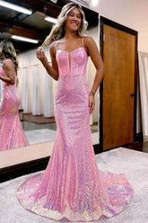 Sparkly Sequin Long Mermaid Corset Prom Dress