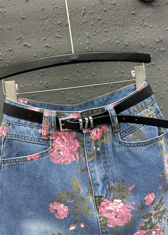 Boho Blue Print High Waist Sashes Skirt Summer Boho Blue Print High Waist Sashes Skirt Summer