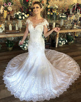 BMbridal Cap Sleeves Lace Wedding Dress Mermaid With Appliques Online
