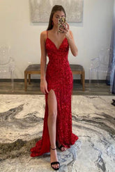 Sequins Glitter Prom Dress with Slit