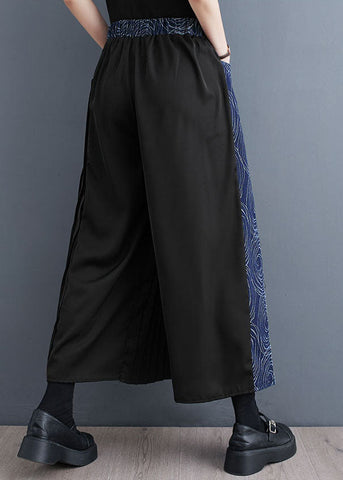 Bohemian Blue Pockets Wrinkled Denim Patchwork Cotton Wide Leg Pants Skirt Summer Bohemian Blue Pockets Wrinkled Denim Patchwork Cotton Wide Leg Pants Skirt Summer