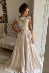 BMbridal Short Sleeves Long Wedding Dress With Appliques