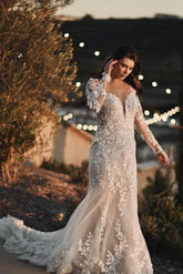 Bmbridal Mermaid Lace Wedding Dress Long Sleeves Online