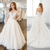 Bmbridal Off-the-Shoulder Princess Wedding Dress Sweetheart With Lace Appliques