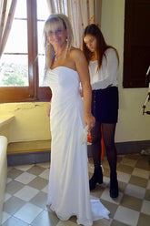 Chiffon Sheath Sweetheart Beach Wedding Dress With Ruffle Sweep Train