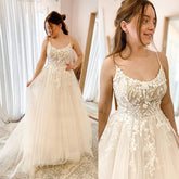 Bmbridal Spaghetti-Straps Lace Wedding Dress Sleeveless Tulle