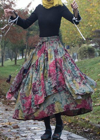 Bohemian Print Wrinkled Asymmetrical Patchwork Cotton Skirts Fall Bohemian Print Wrinkled Asymmetrical Patchwork Cotton Skirts Fall