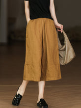 Women Summer Solid Casual Pocket Wide-leg Linen Pants