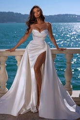 Bmbridal Spaghetti-Straps Mermaid Wedding Dress Overskirt Sleeveless