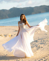 BMbridal Sweetheart Lace Beach Wedding Dress Long Chiffon With Slit