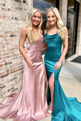 Mermaid Spaghetti Straps Blush Long Prom Dress