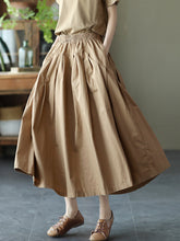 Women Summer Casual Solid Stitching Pocket Loose Skirt
