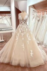 Bmbridal Sleeveless V-Neck Wedding Dress Long With Appliques
