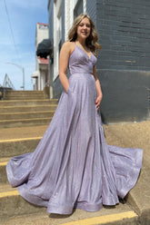 Lilac Spaghetti Straps Long Prom Dress