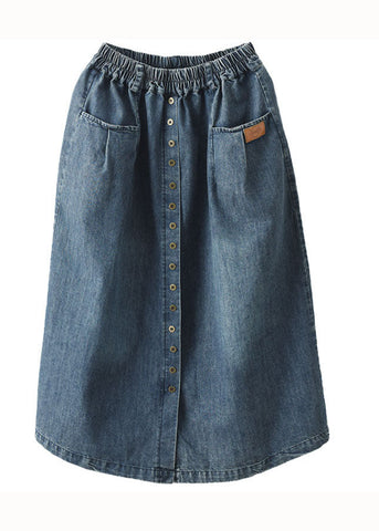 Blue Pockets Patchwork Denim Skirts Wrinkled Elastic Waist Summer Blue Pockets Patchwork Denim Skirts Wrinkled Elastic Waist Summer