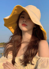 New Yellow Wear On Both Sides Cotton Bucket Hat