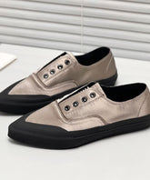 0508Khaki Silk Blended Boutique Splicing Pointed Toe Flat Shoes For Women