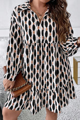 Plus Size Printed Johnny Collar Long Sleeve Resort Dress