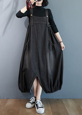 Black Wear On Both Sides Denim Jumpsuit Oversized Pockets Summer Black Wear On Both Sides Denim Jumpsuit Oversized Pockets Summer