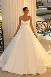 Bmbridal Elegant Satin Wedding Dress Spaghetti-Straps Sleeveless