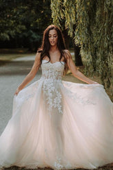Bmbridal Sweetheart Champagne Wedding Dress Long Beach With Appliques