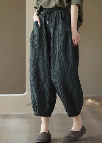 Blackish Green Tie Waist Cozy Crop Pants Blackish Green Tie Waist Cozy Crop Pants